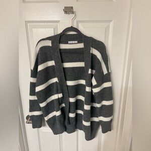 Grey and Cream Striped Cardigan